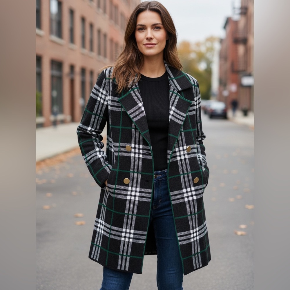 Plaid Double-Breasted Women's Coat by Kasper XS